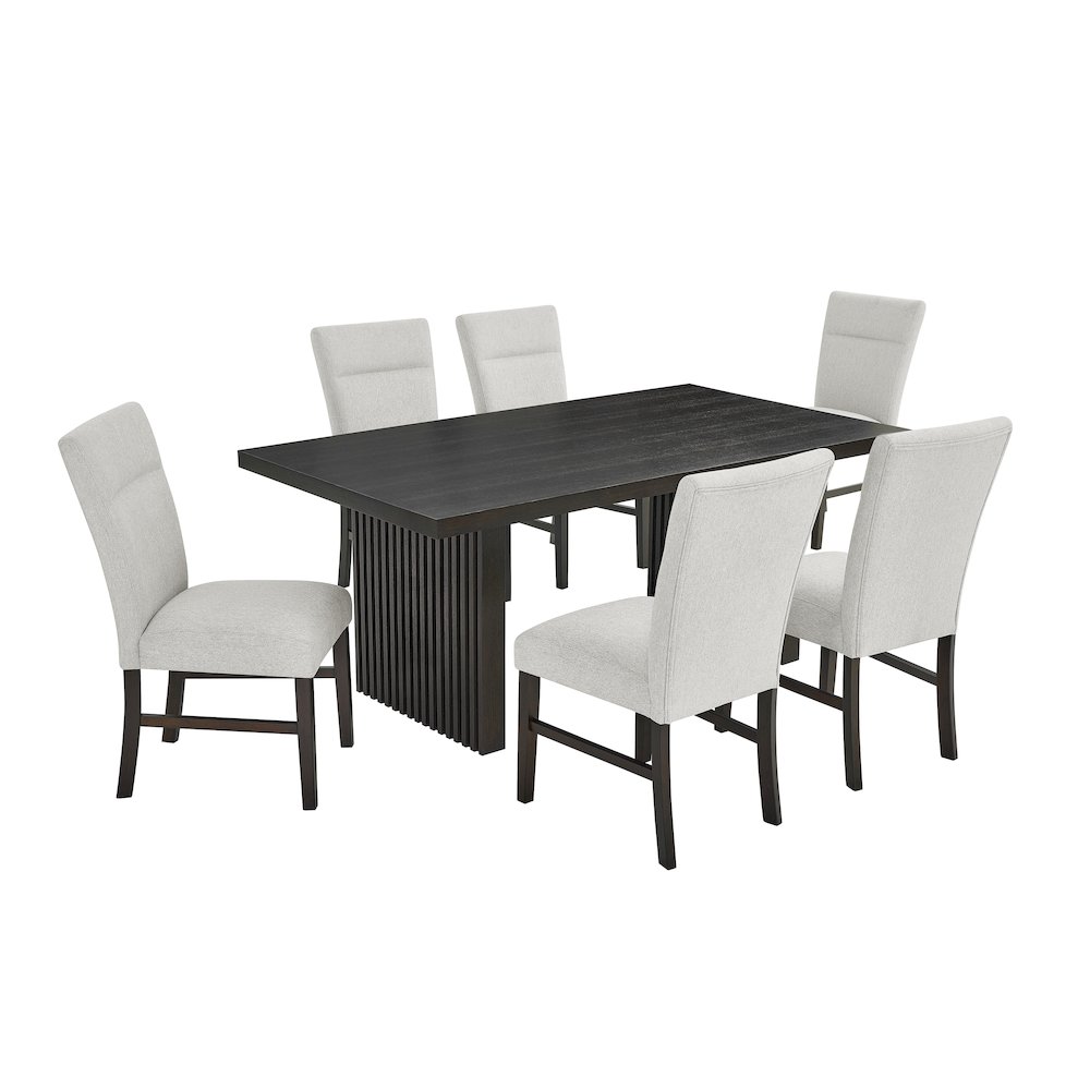 Madison 7-Piece Dining Set, Slat-Fluted Dining Table with 6 Stylish Chairs, Gray. Picture 1