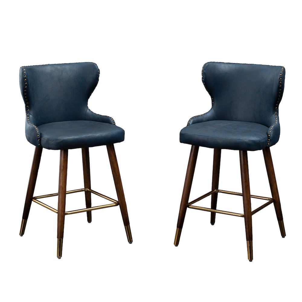 Nevis Modern Faux Leather Tufted Nailhead Trim Counter Stool Set of 2, Blue. Picture 1
