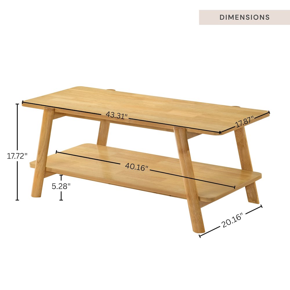 Metz Mid-Century Modern Wood Shelf Coffee Table, Natural Oak Finish. Picture 7