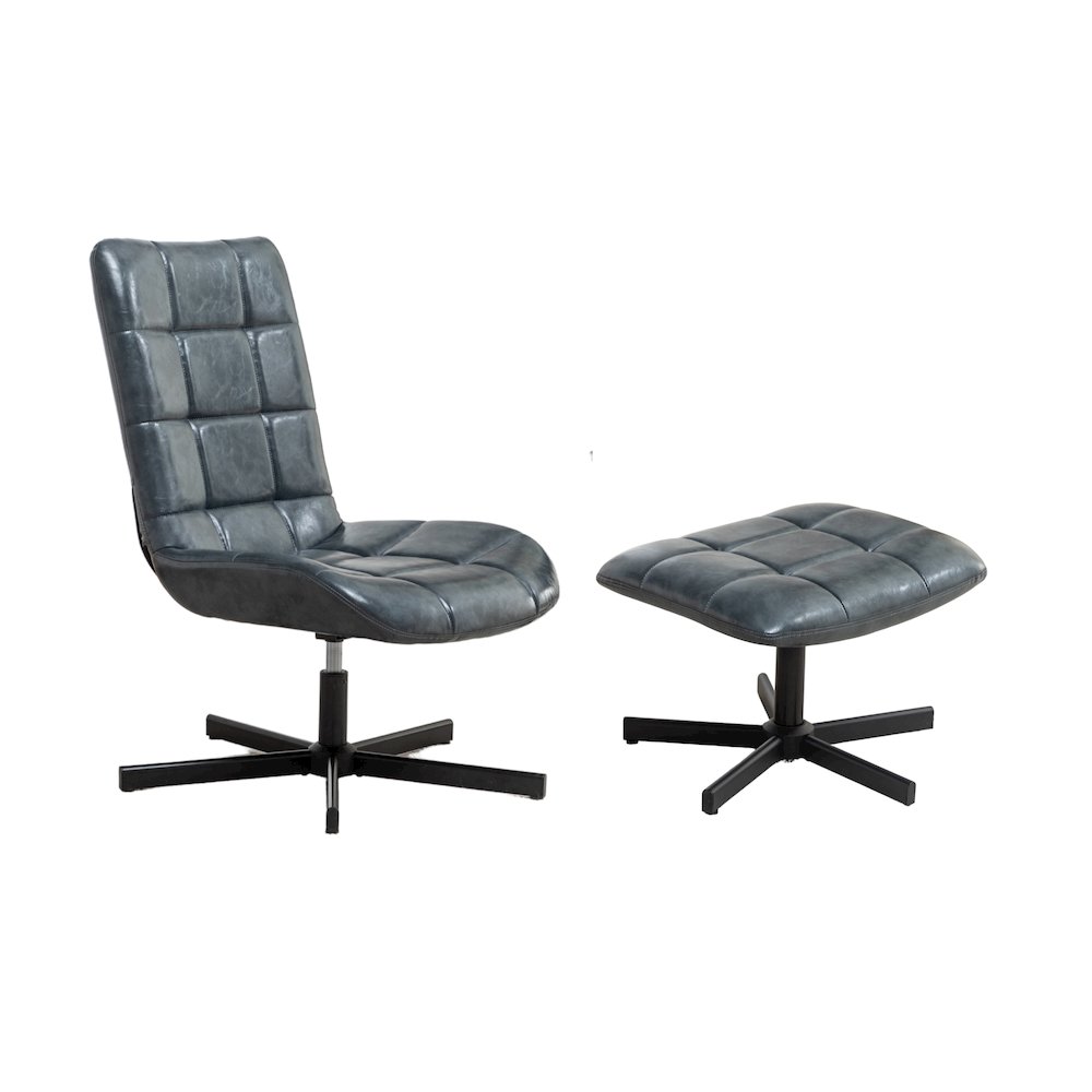 Arlena 2-Piece Seating Set, Faux Leather Tufted Accent Chair and Ottoman, Blue. Picture 1