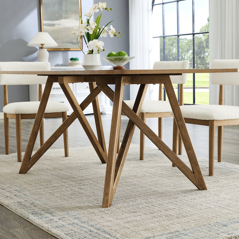 Axler 5-Piece Dining Set,Tripod-Cross DiningTable with 4Stylish Chairs,Light Oak. Picture 8