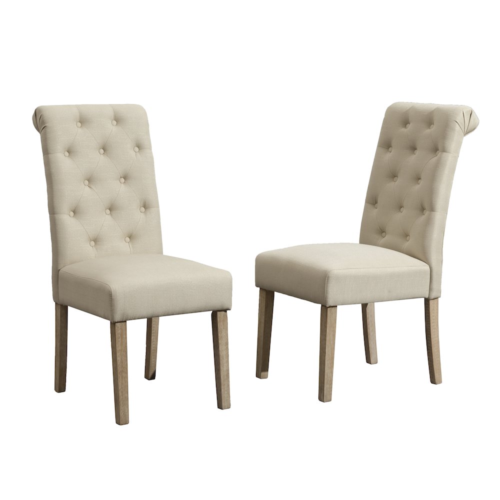 Habit Tan Solid Wood Tufted Parsons Dining Chair ,Set of 2. Picture 1