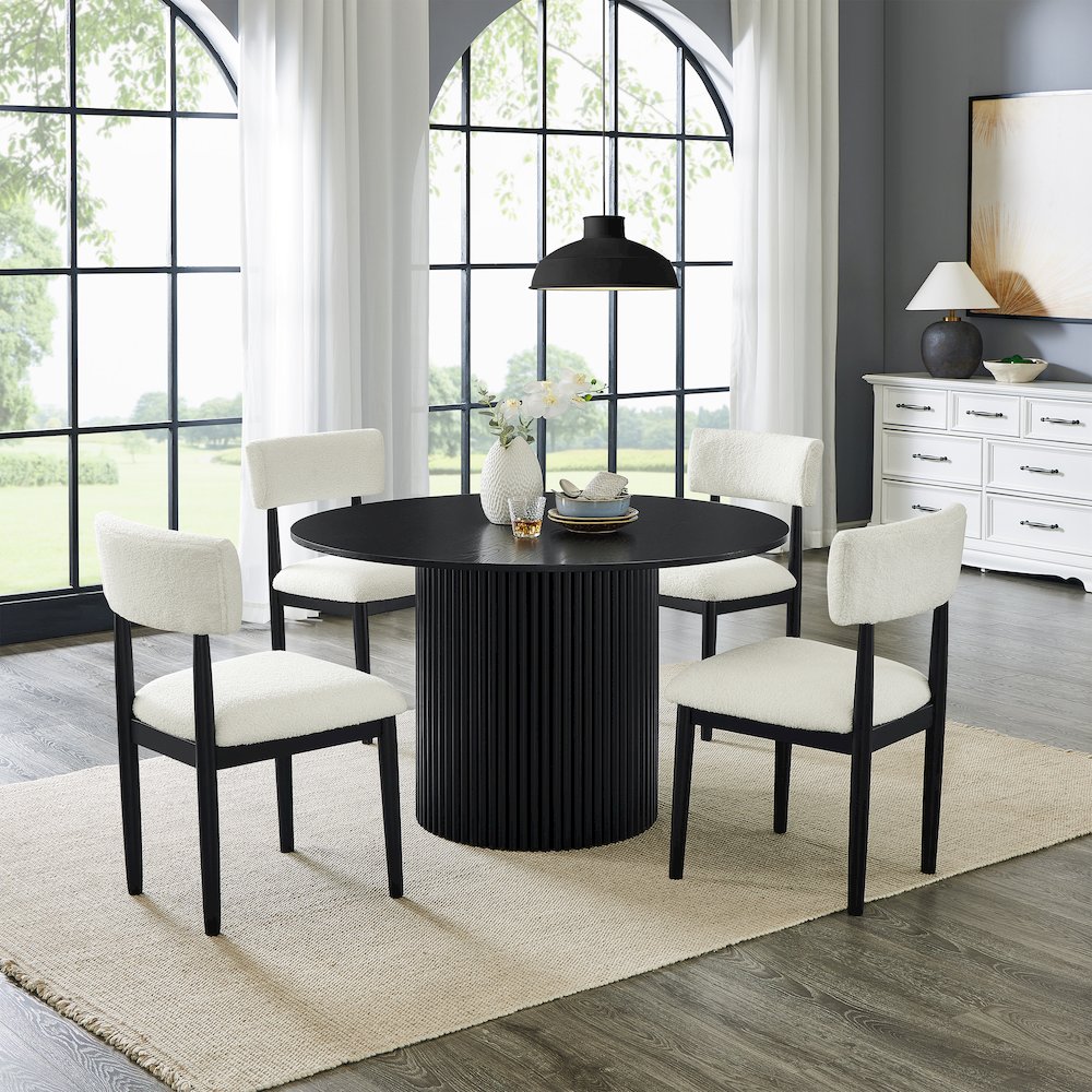 Henriet 5-Piece Round Dining Set,Pedestal DiningTable with 4Stylish Chairs,Black. Picture 3