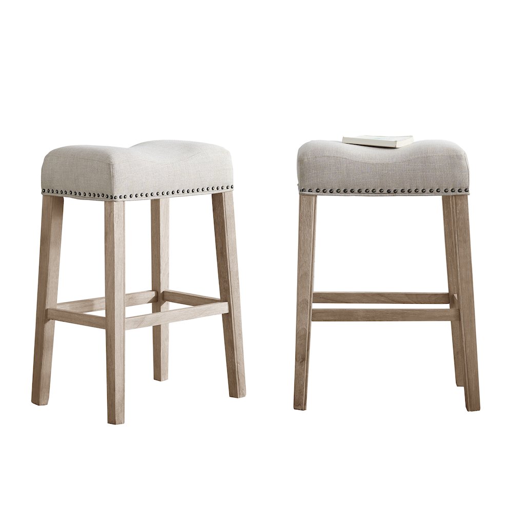 CoCo Upholstered Backless Saddle Seat Bar Stools 29" height Set of 2, Tan. Picture 5