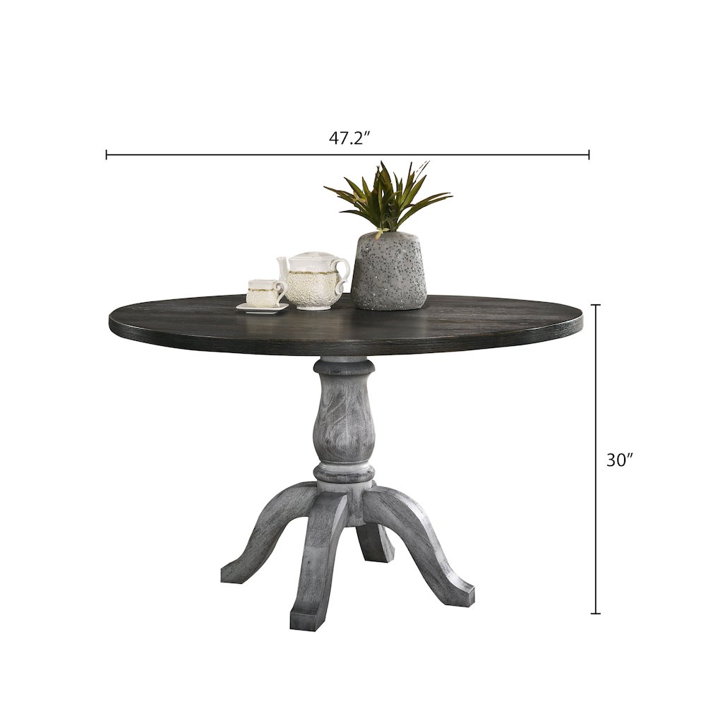 Iris 5-Pc Dining Set Pedestal Table with 4 Chairs, Weathered White and Gray. Picture 9