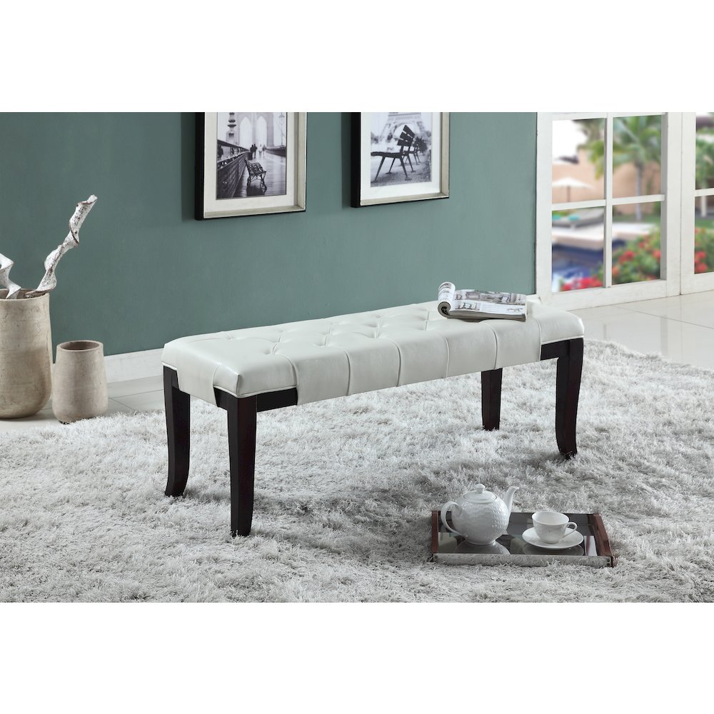 Linon White Leather Tufted Ottoman Bench. Picture 2