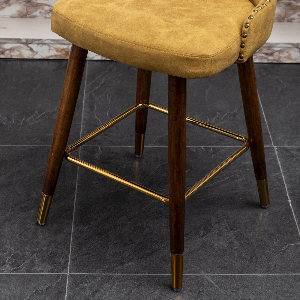 Nevis Modern Faux Leather Tufted Nailhead Trim Counter Stool Set of 2, Yellow. Picture 15