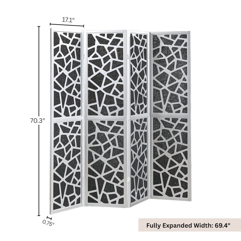 4-Panel Wood Room Divider, Folding Portable Partition Screen, Black and Silver. Picture 7