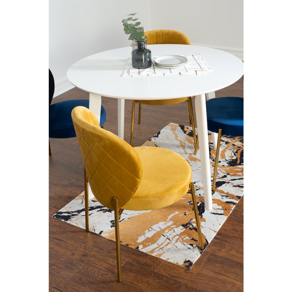 Amoa 5-Pc Dining Set, White Round Dining Table and 4 Chairs, Blue and Yellow. Picture 5