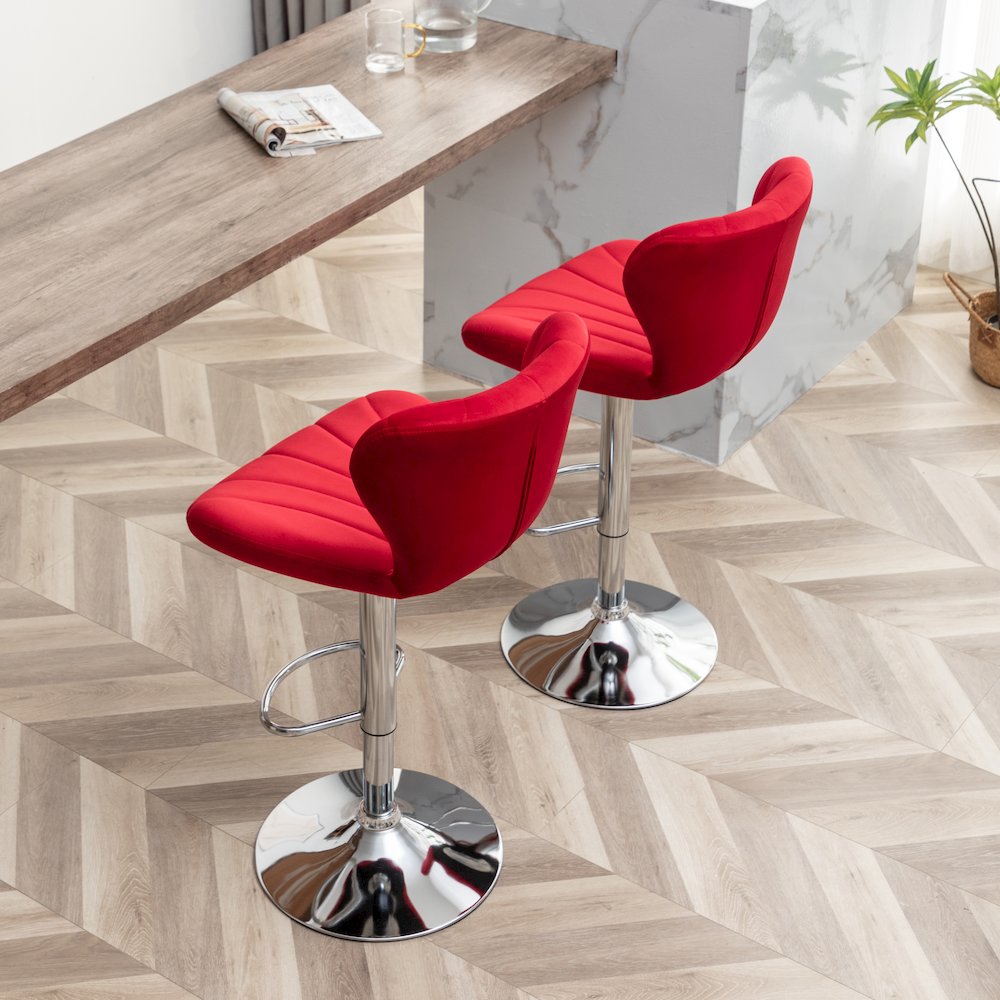 Ellston Upholstered Adjustable Swivel Barstools in Red, Set of 2. Picture 7