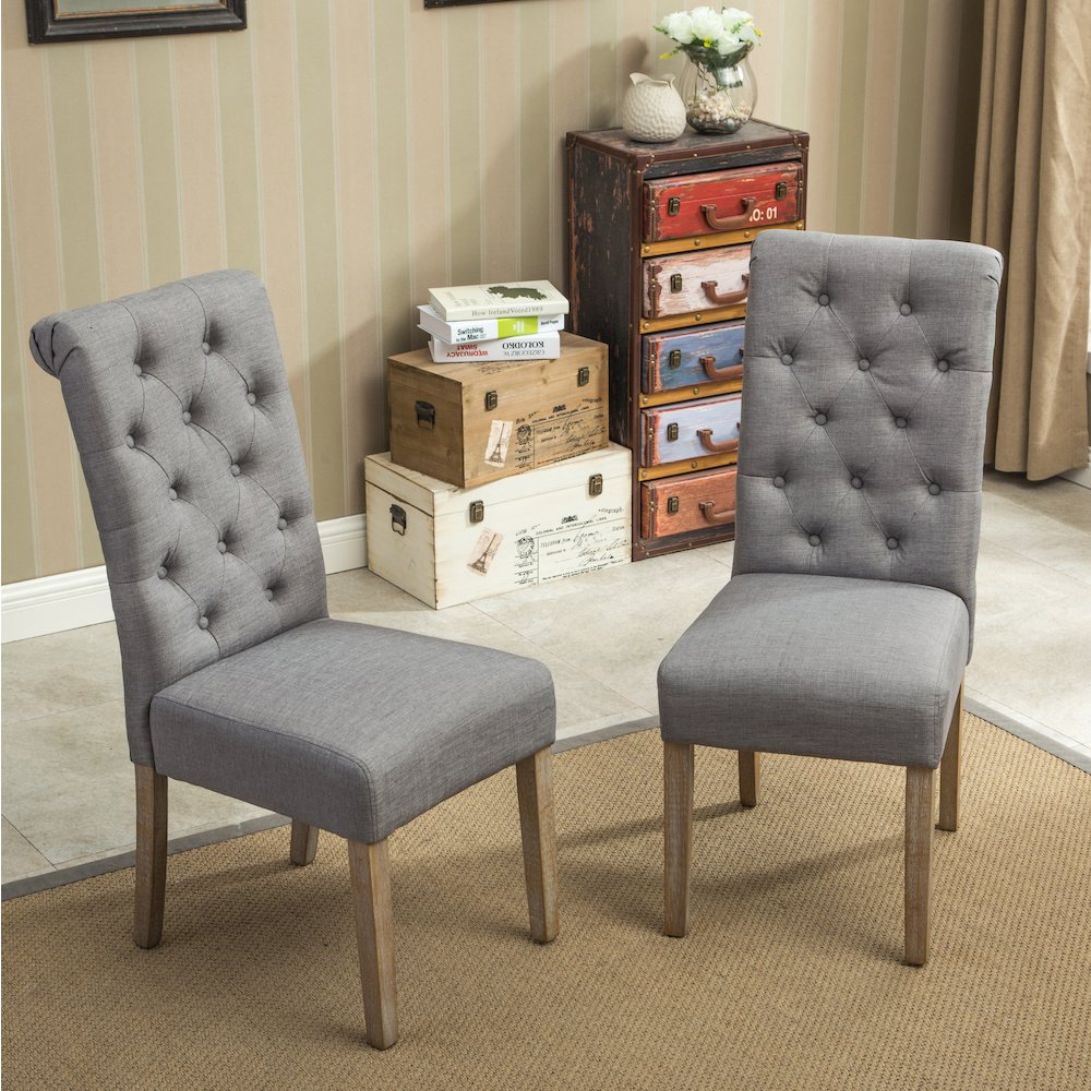 Habit Gray Solid Wood Tufted Parsons Dining Chair, Set of 2. Picture 4