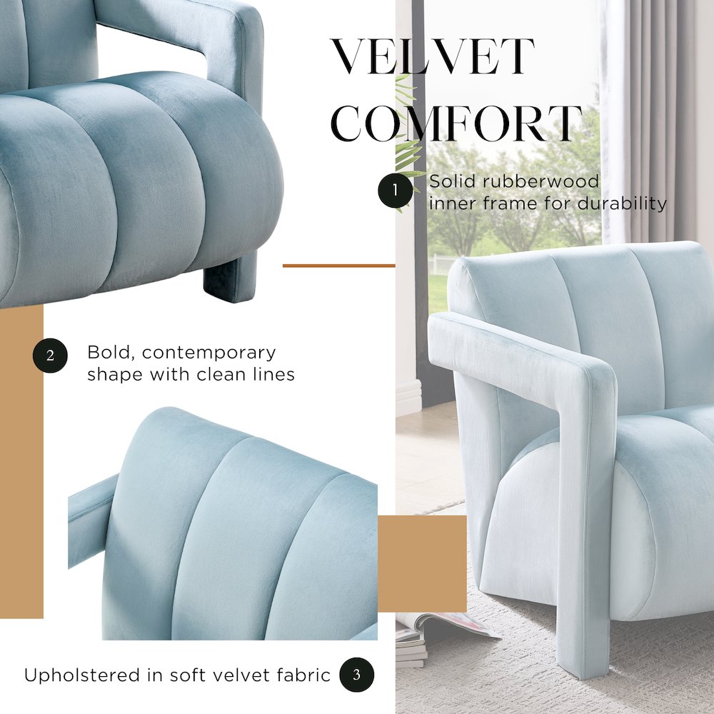 Velmor Contemporary Velvet Accent Armchair, Blue. Picture 5
