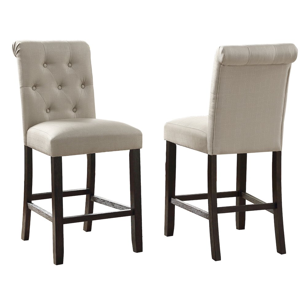 Leviton Solid Wood Tufted Asons Counter Height Stool, Set of 2, Tan. Picture 1