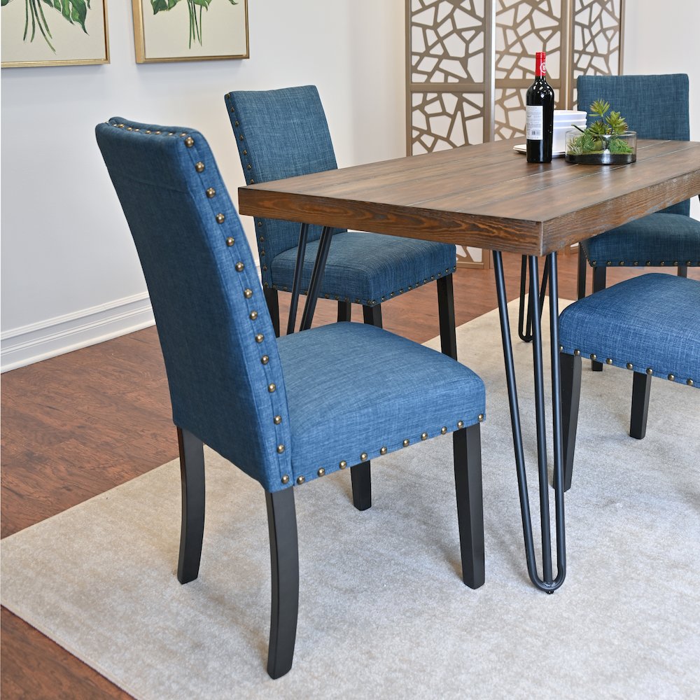 Amisos 5-Pc Dining Set, Hairpin Dining Table with 4 Chairs, Blue. Picture 7