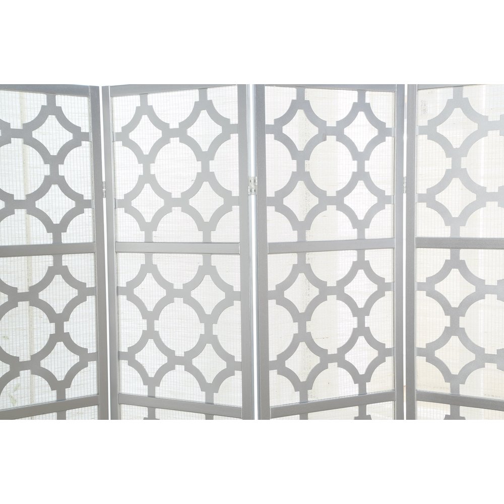 Quarterfoil infused Diamond Design 4-Panel Room Divider, Silver. Picture 5