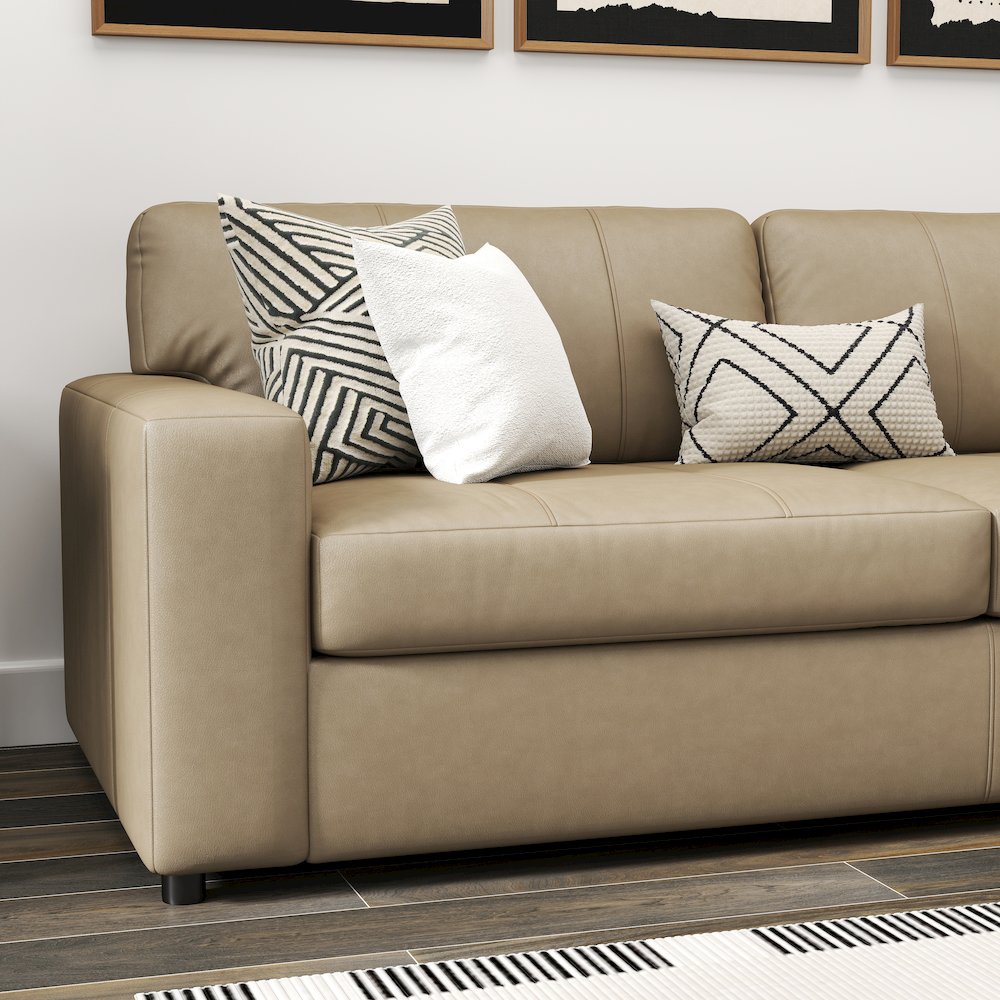 Sakan Leather Upholstered Sofa, Beige. Picture 7