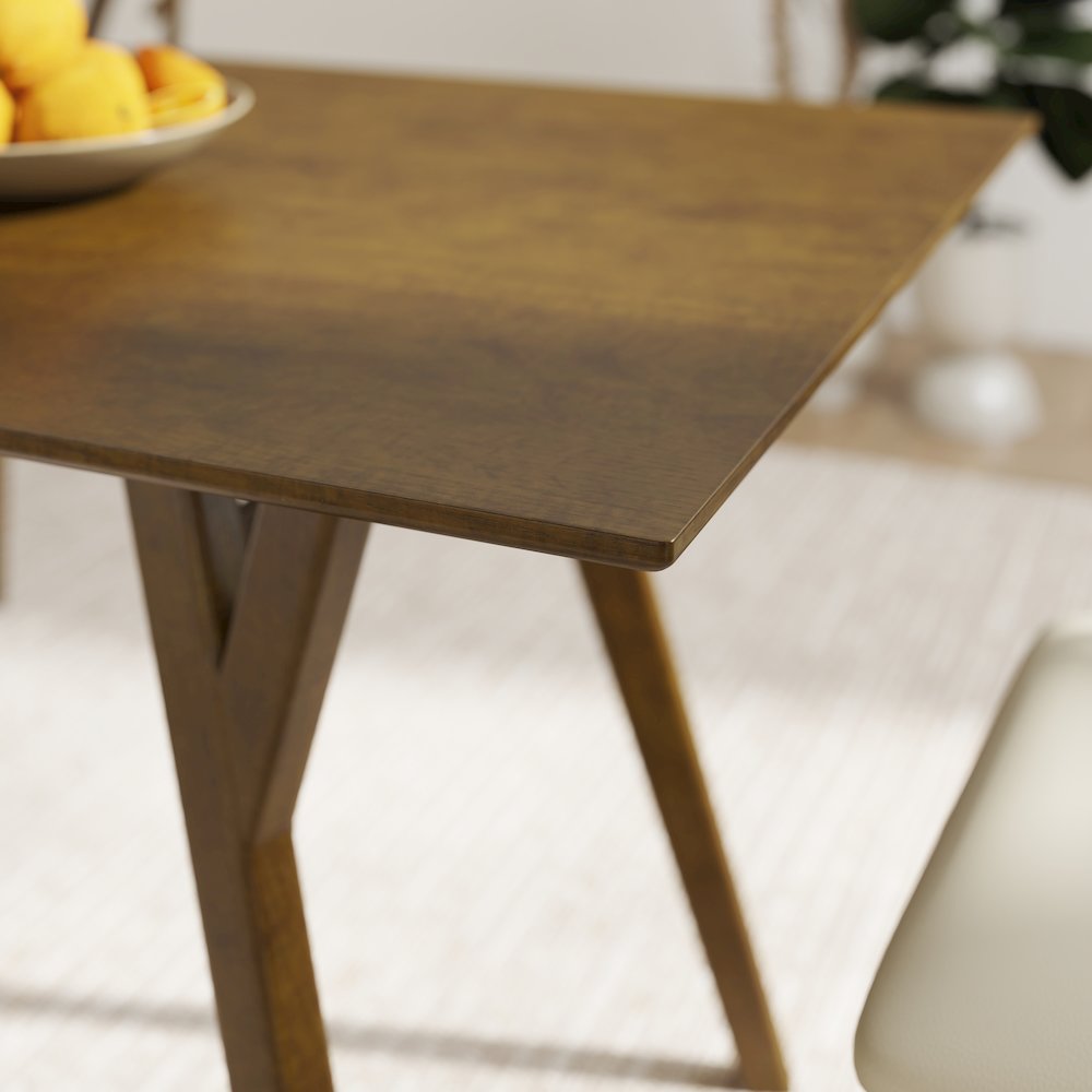 5-Piece Dining Set, Walnut Finished Dining Table with 4 Brown Wishbone Chairs. Picture 9