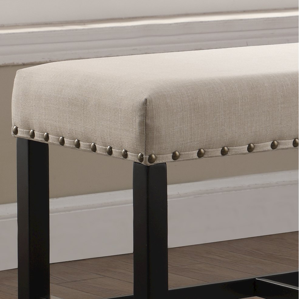 Biony Tan Fabric Counter Height Dining Bench with Nailhead Trim. Picture 5
