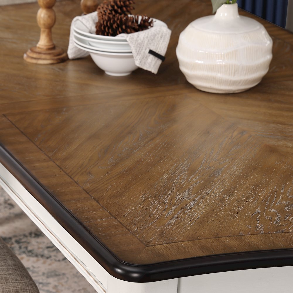 Belleza French Country Dining Table, Antique White and Weathered Oak Finish. Picture 5