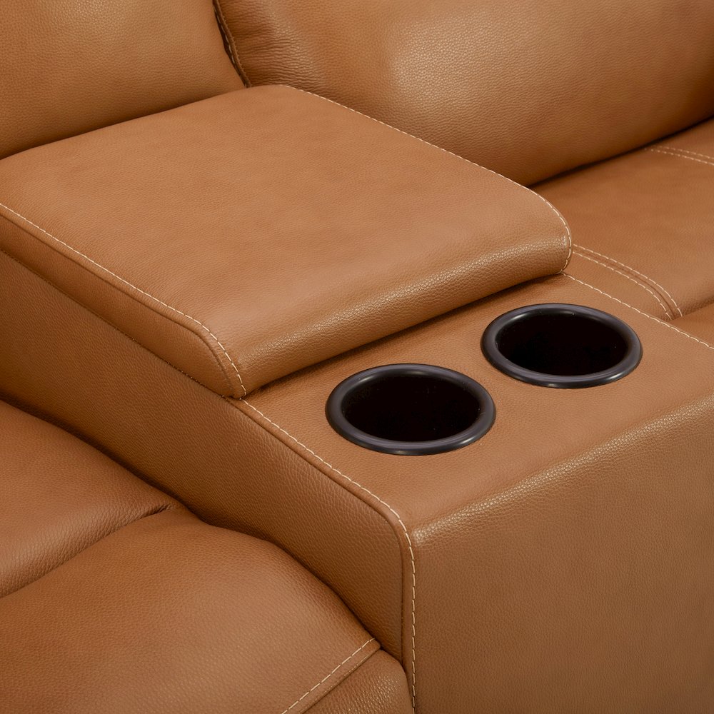 Cozura Leather Power Dual Recling Loveseat with Console, Silverado Butternut. Picture 7