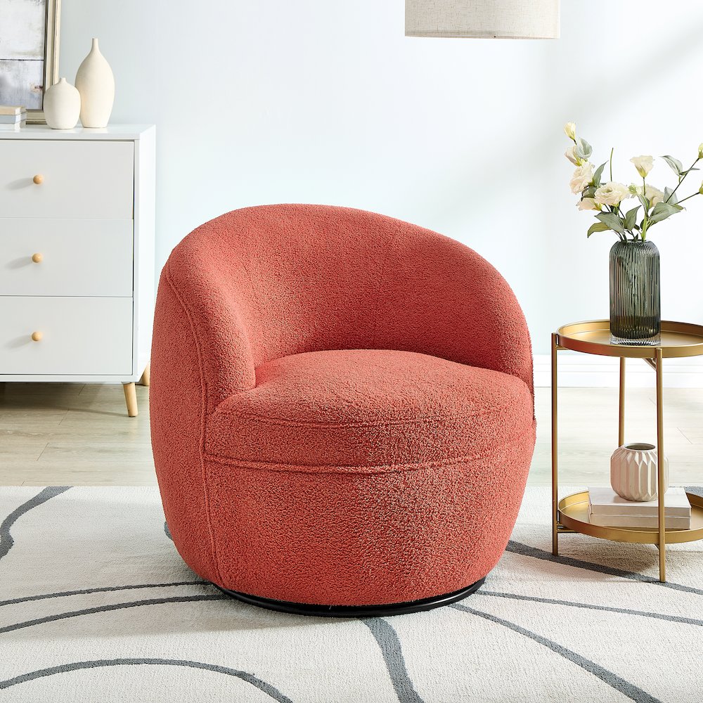Galleria 360 Swivel Teddy Sherpa Barrel Chair, Coral. Picture 2