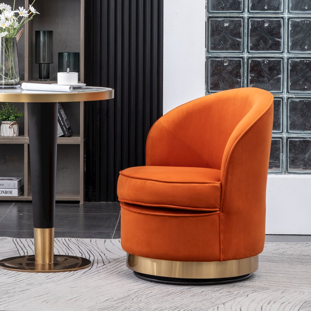 Wania Contemporary Velvet Swivel Chair, Orange. Picture 5