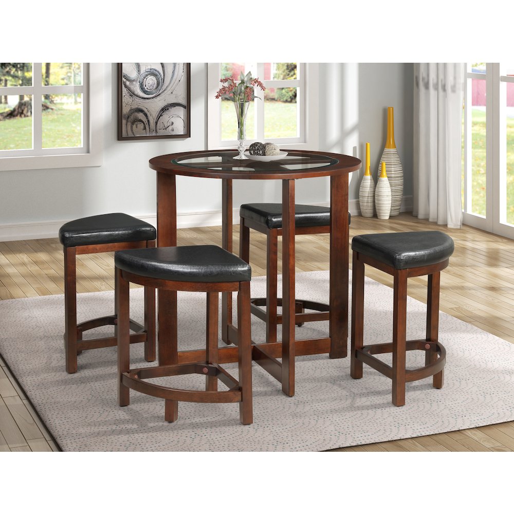 Cylina Solid Wood Glass Top Round Counter Height Table with 4 Stools. Picture 2