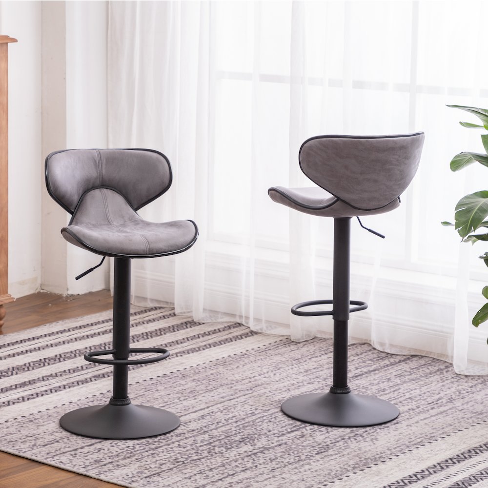 Masaccio Weathered Gray Adjustable Swivel Barstool Chrome Base, Set of 2. Picture 4