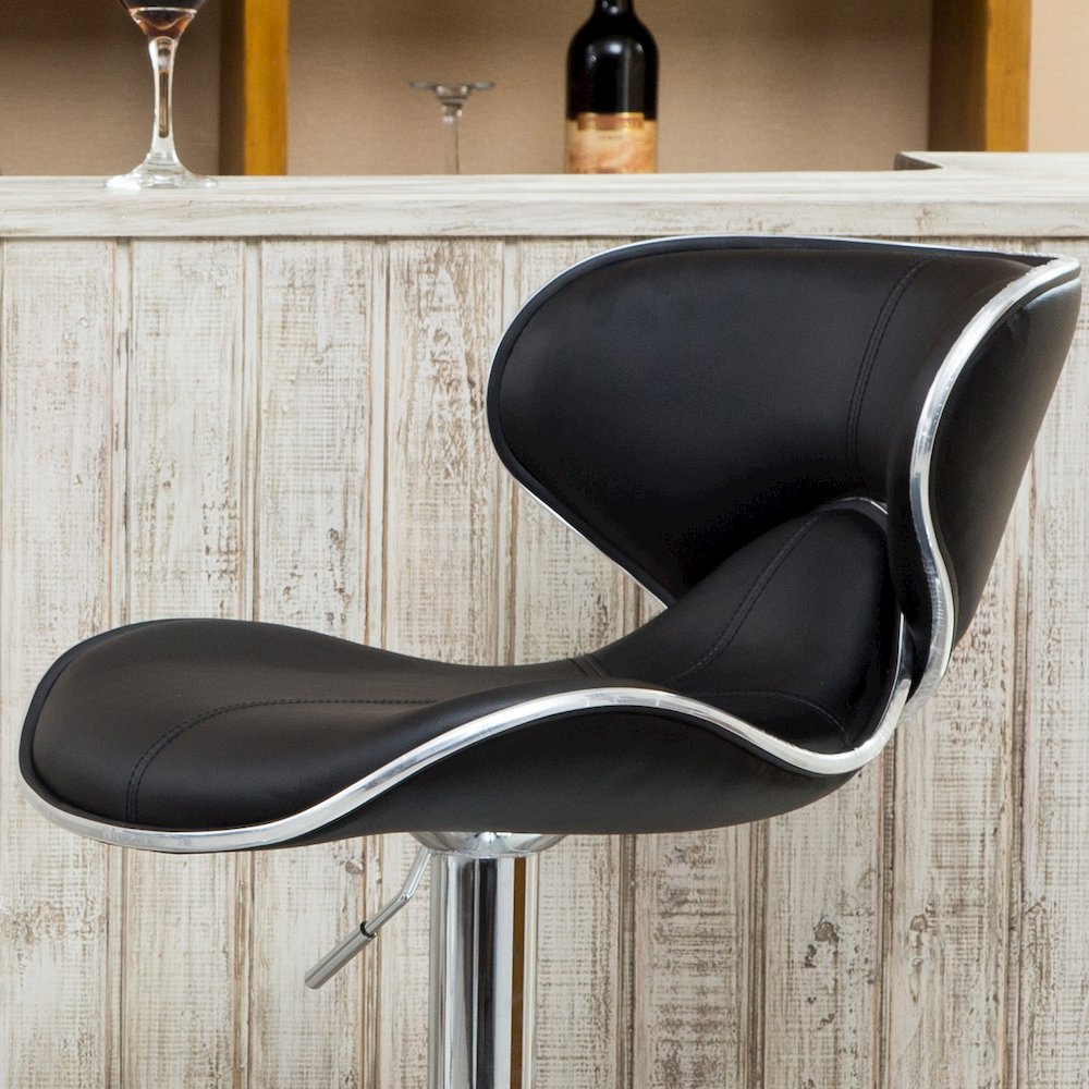 Masaccio Black Leatherette Adjustable Swivel Barstool Chrome Base, Set of 2. Picture 4