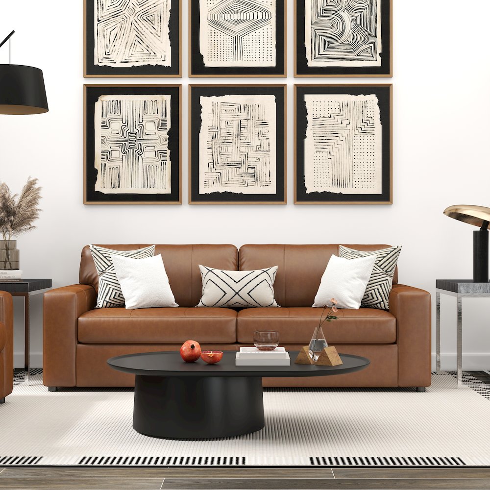 Sakan Leather Upholstered Sofa, Caramel. Picture 3