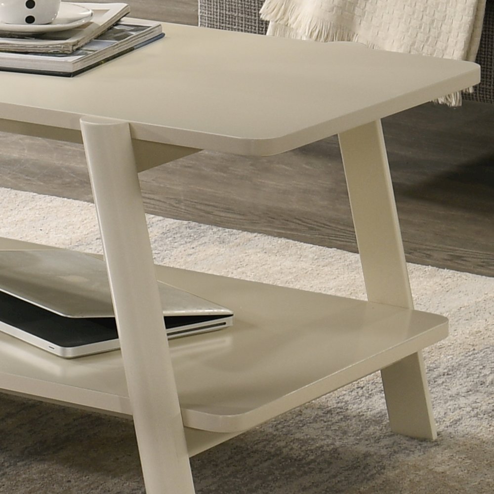 Metz Mid-Century Modern Wood Shelf End Table, Off-White Finish. Picture 5