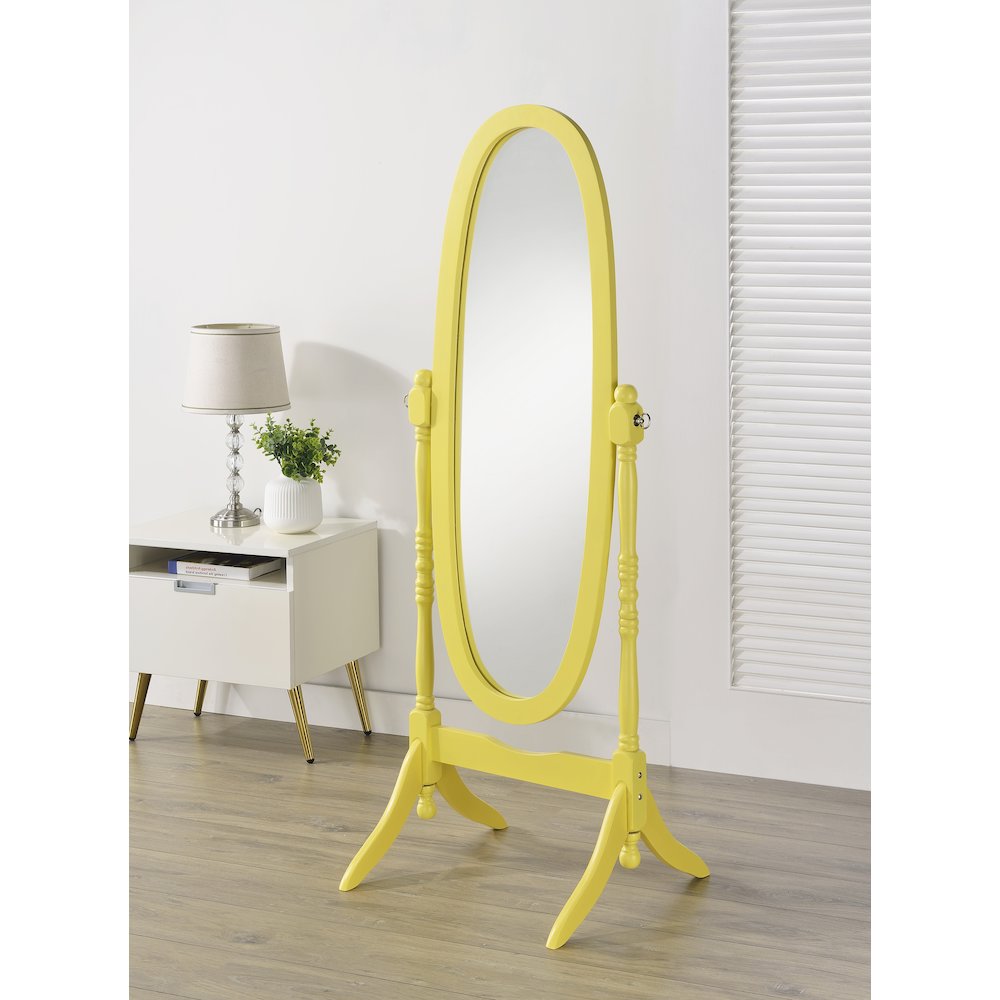 Traditional Queen Anna Style Wood Floor Cheval Mirror, Yellow Finish. Picture 2
