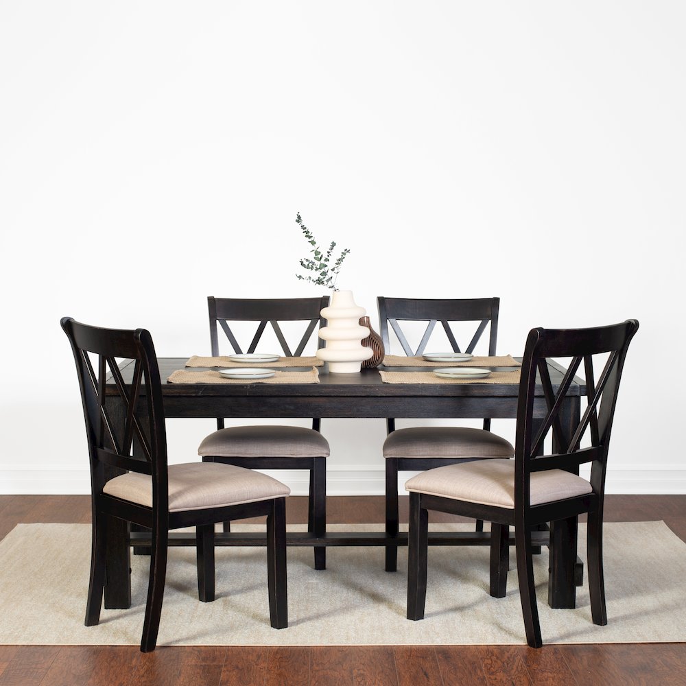 Hensfield 5-Piece Dining Set, Dining Table with 4 Cross-back Chairs, Rich Black. Picture 2