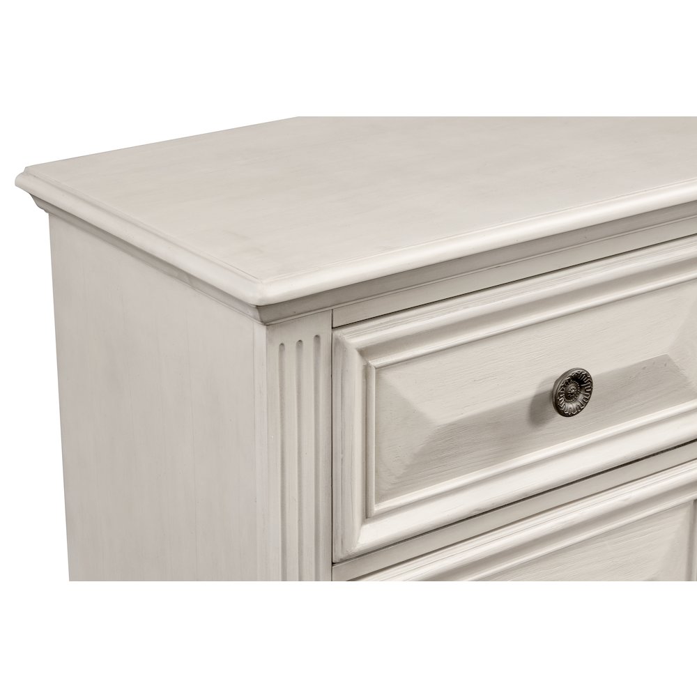 Distressed Parchment Wood Bedroom Set, Queen Bed, Dresser, Mirror, Nightstand. Picture 9