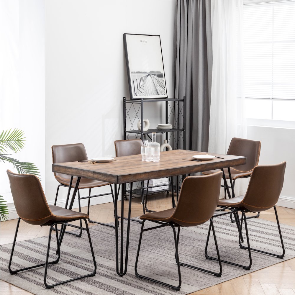 Aryven 7-Pc Dining Set with Rustic Dark Pine Table and 6 Chairs in Antique Brown. Picture 2