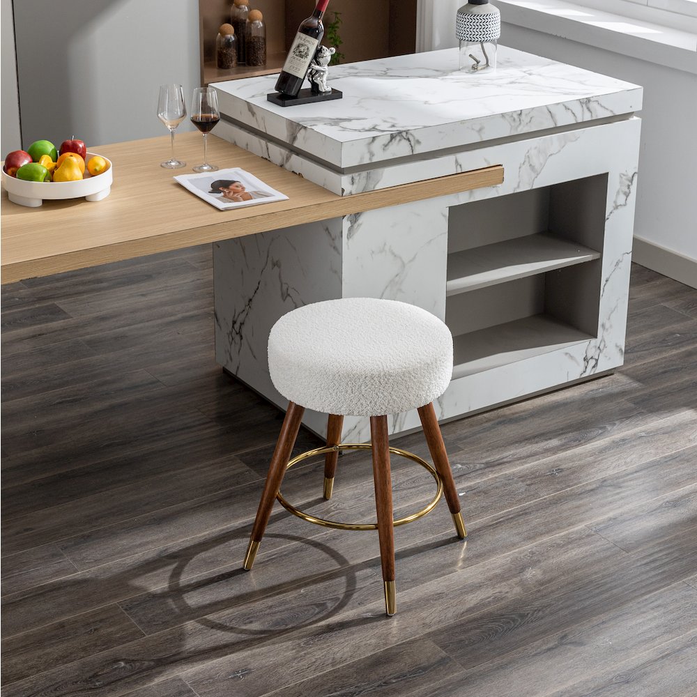 MoMo Boucle Upholstered Counter Height Stool, 360° Swivel, White. Picture 6