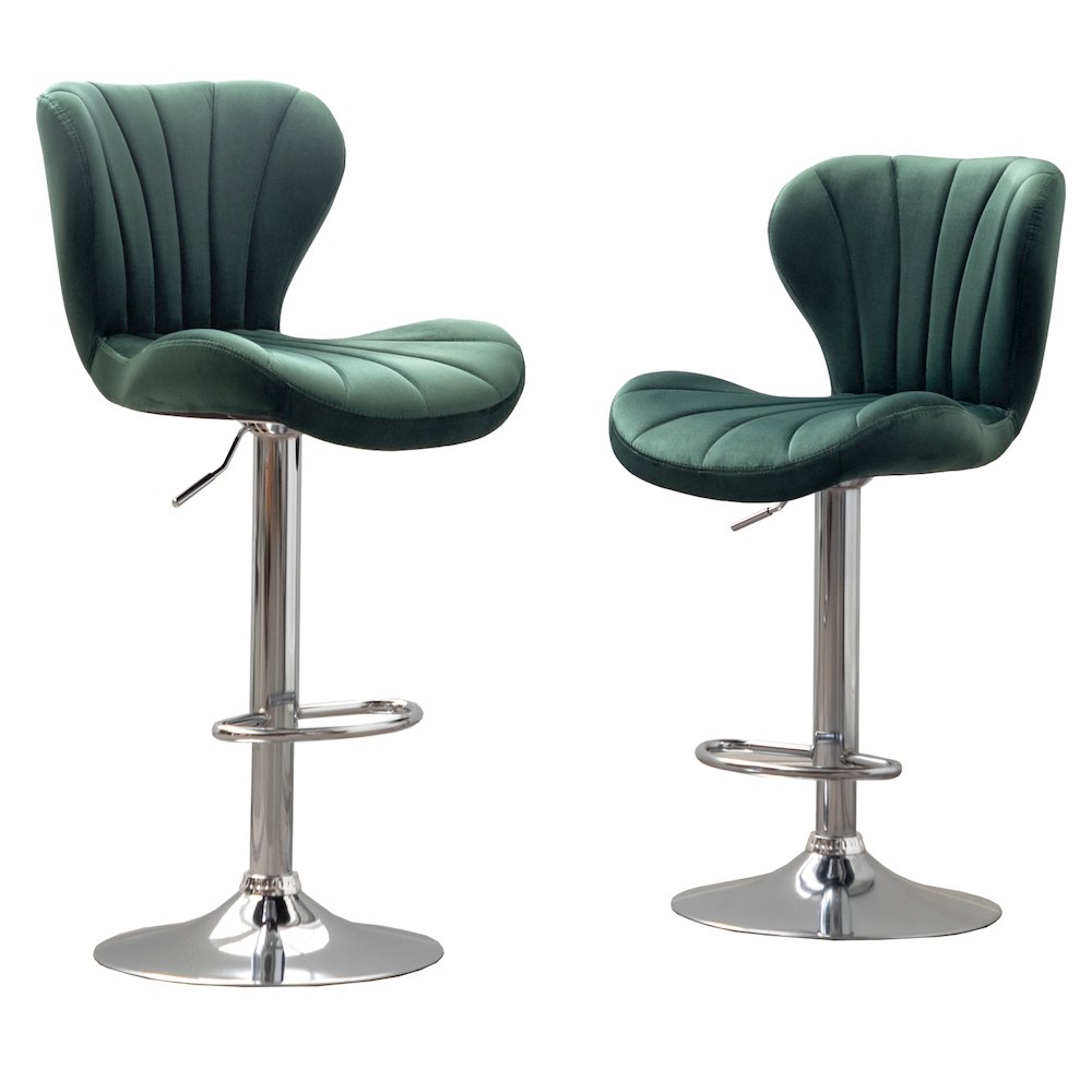 Ellston Upholstered Adjustable Swivel Barstools in Green, Set of 2. Picture 1