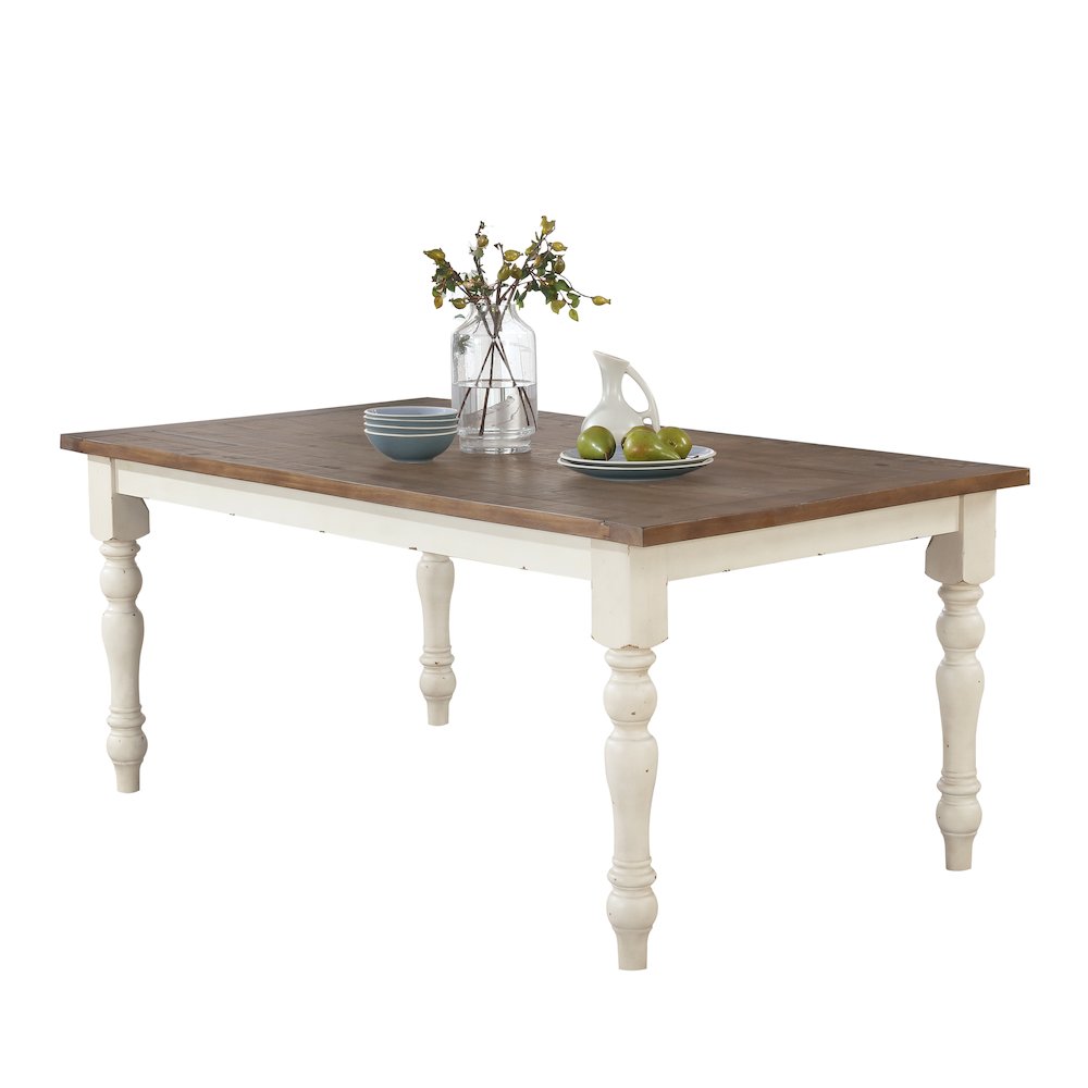 Prato Antique White and Distressed Oak Two-tone Finish Wood Dining Table. Picture 1