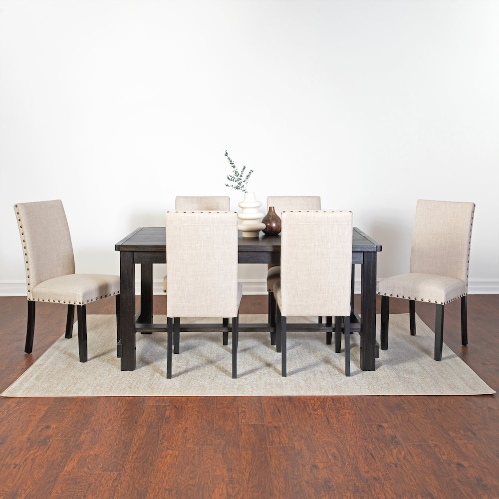Muzzi Contemporary 7-Piece Dining Set, Dining Table with 6 Stylish Chairs, Tan. Picture 2
