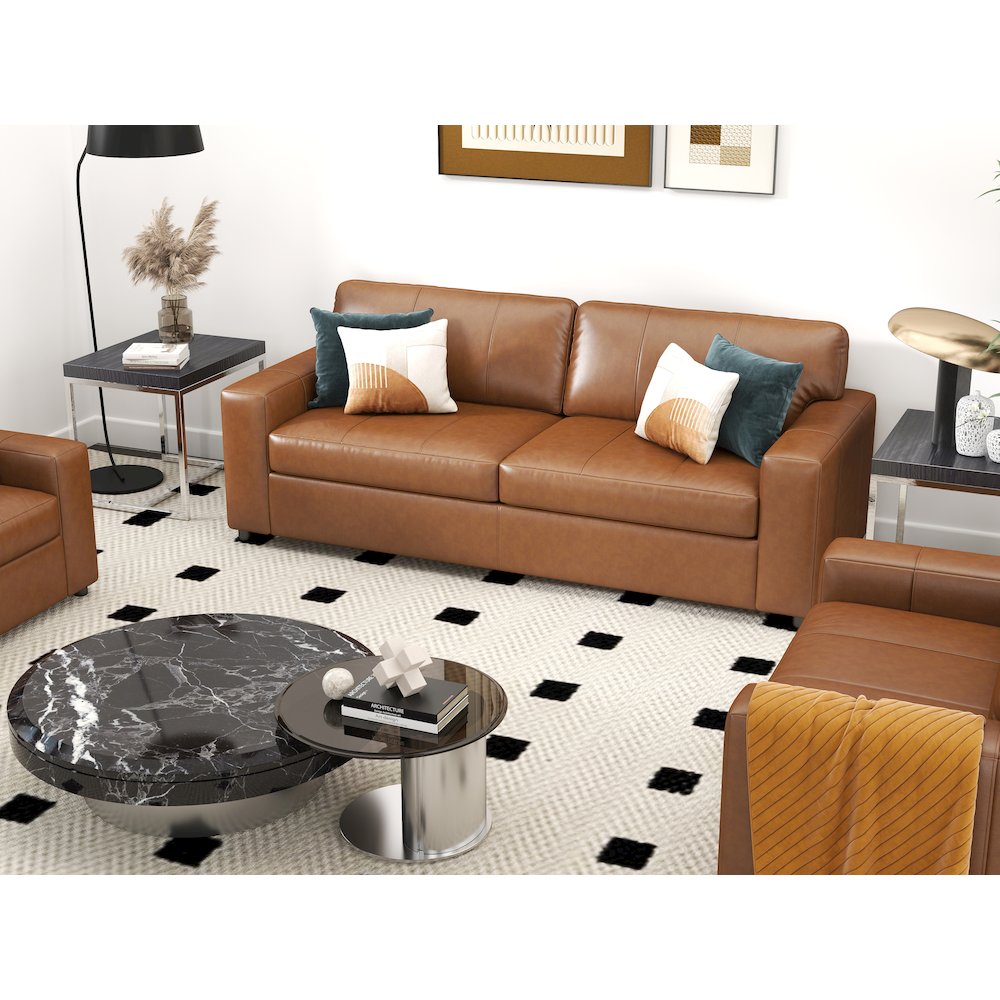 Sakan Leather Upholstered 3-Piece Living Room Set, Sofa and 2 Cutler Chairs. Picture 8