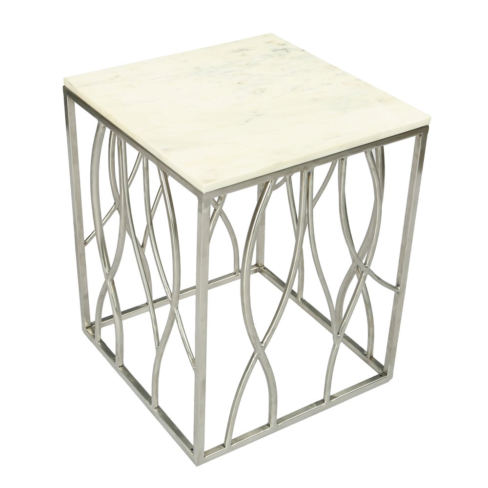 Kameral Square Marble End Table with Stainless Steel Base. Picture 1