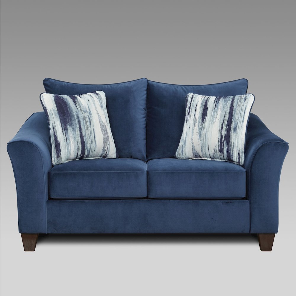 Camero Fabric Pillowback Loveseat in Navy Blue. Picture 2