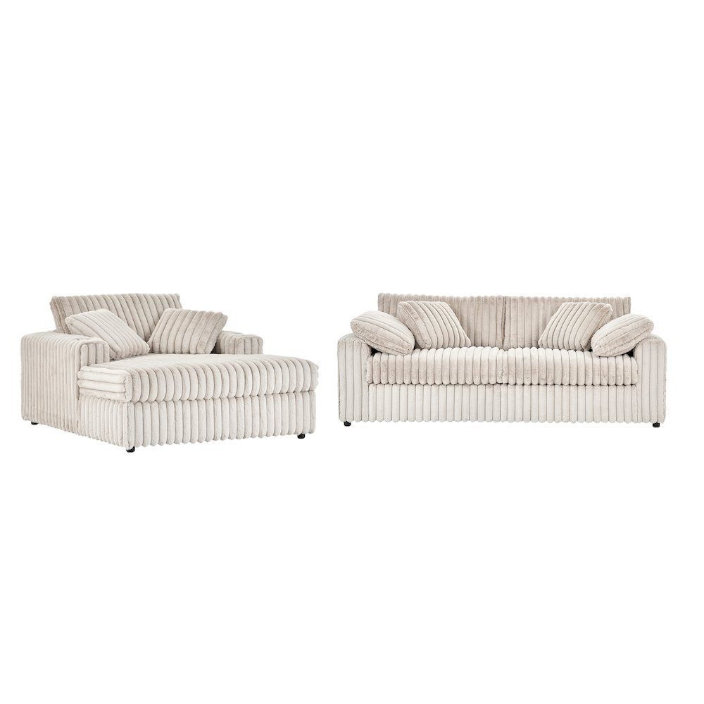 Belvoir 2-Piece Living Room Set, Sofa and Cuddle Chaise, Beige Champagne. Picture 1