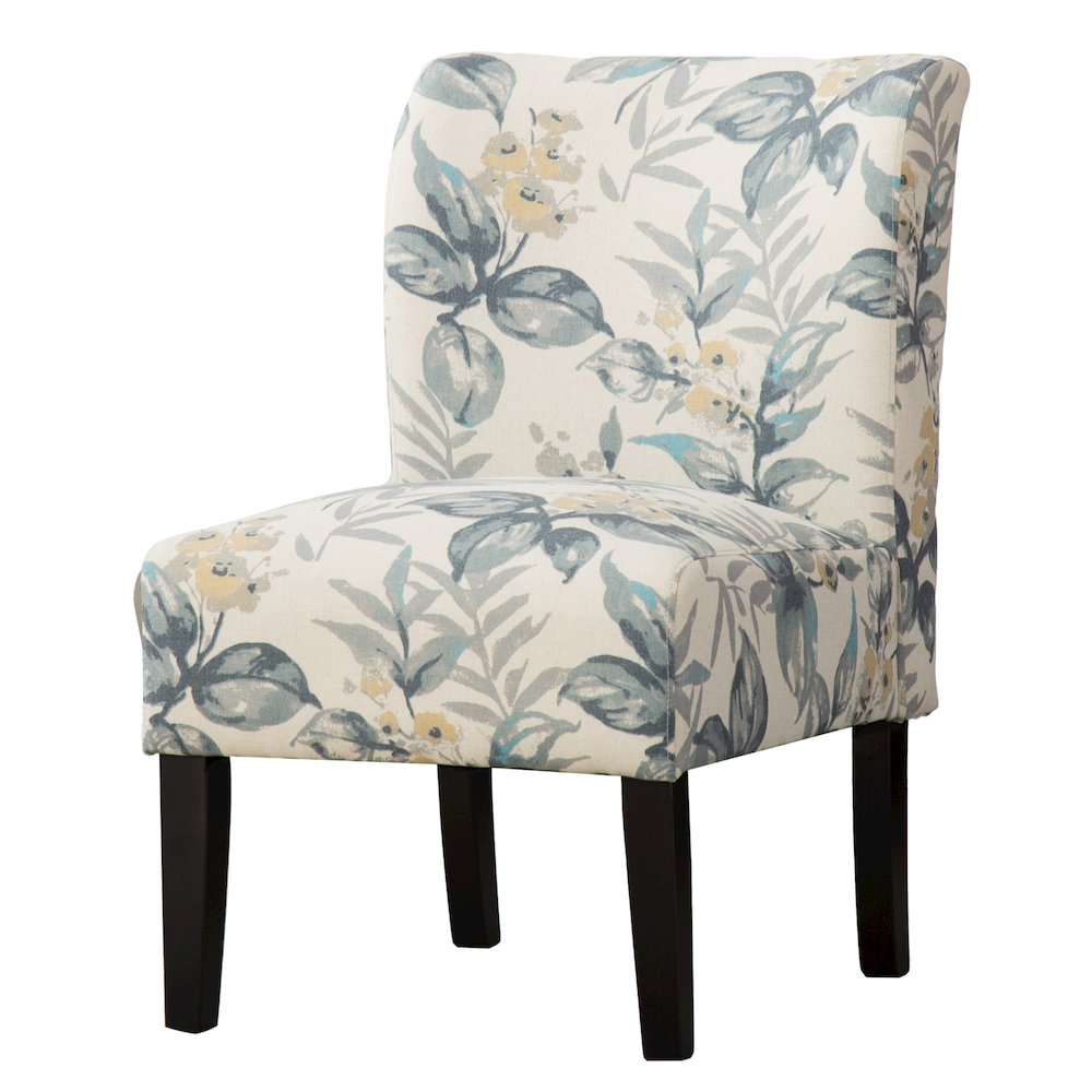Capa Print Fabric Armless Contemporary Accent Chair, Blue Leaves. Picture 1