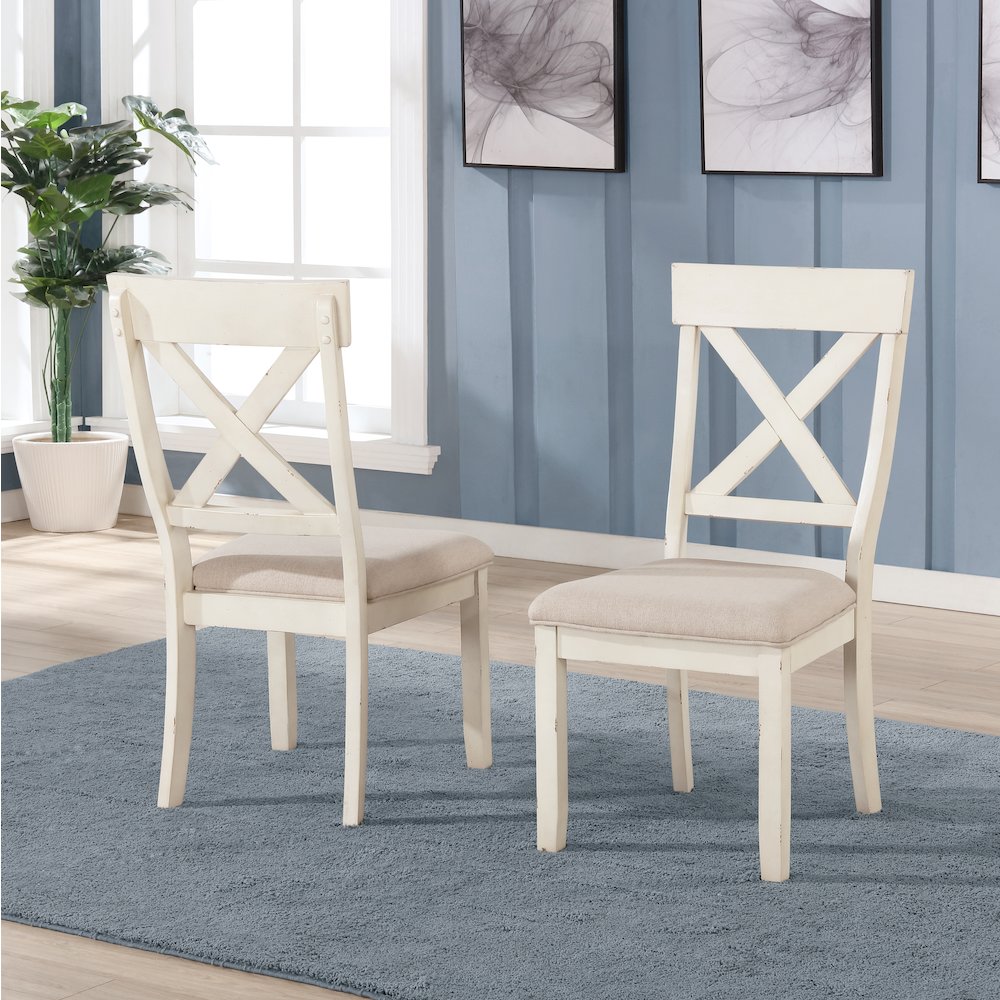 Prato 6-PC Dining Set With Chairs and Bench, Antique White and Distressed Oak. Picture 8