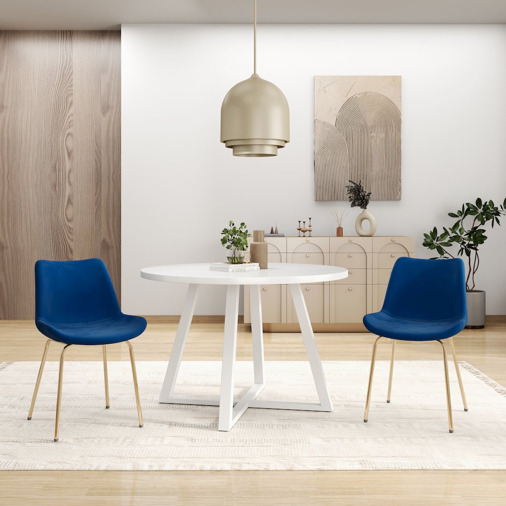 Avant 3-Piece Round Dining Set, Trestle Dining Table with 2 Side Chairs, Blue. Picture 2