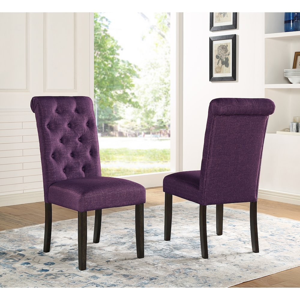 Leviton Urban Style Dark Wash Wood Dining Set Table, 4 Chairs and Bench, Purple. Picture 6