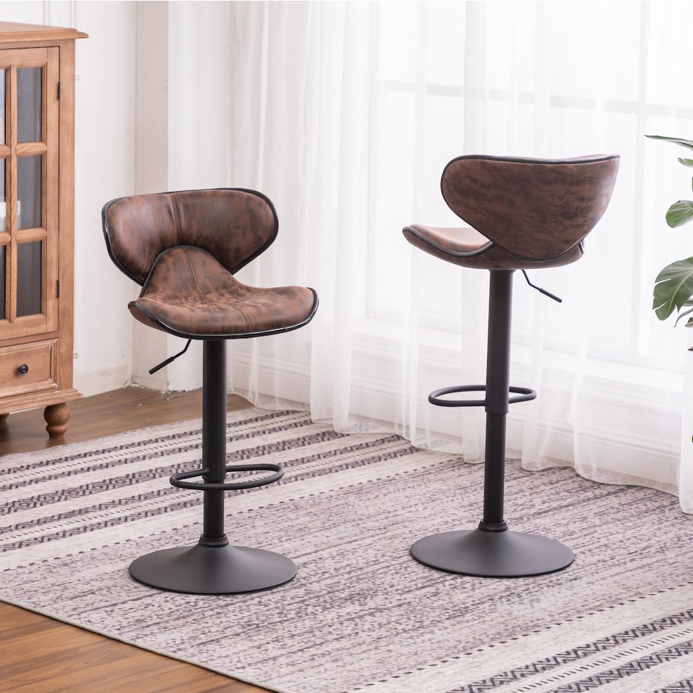 Masaccio Weathered Brown Adjustable Swivel Barstool Chrome Base, Set of 2. Picture 4