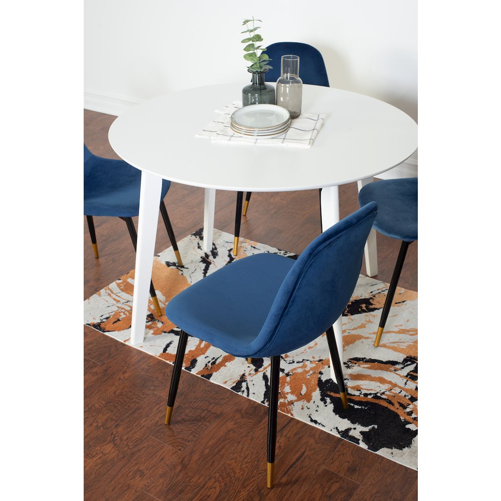 Lassan Contemporary 5-Pc Dining Set, White Round Dining Table and 4 Chairs, Blue. Picture 6