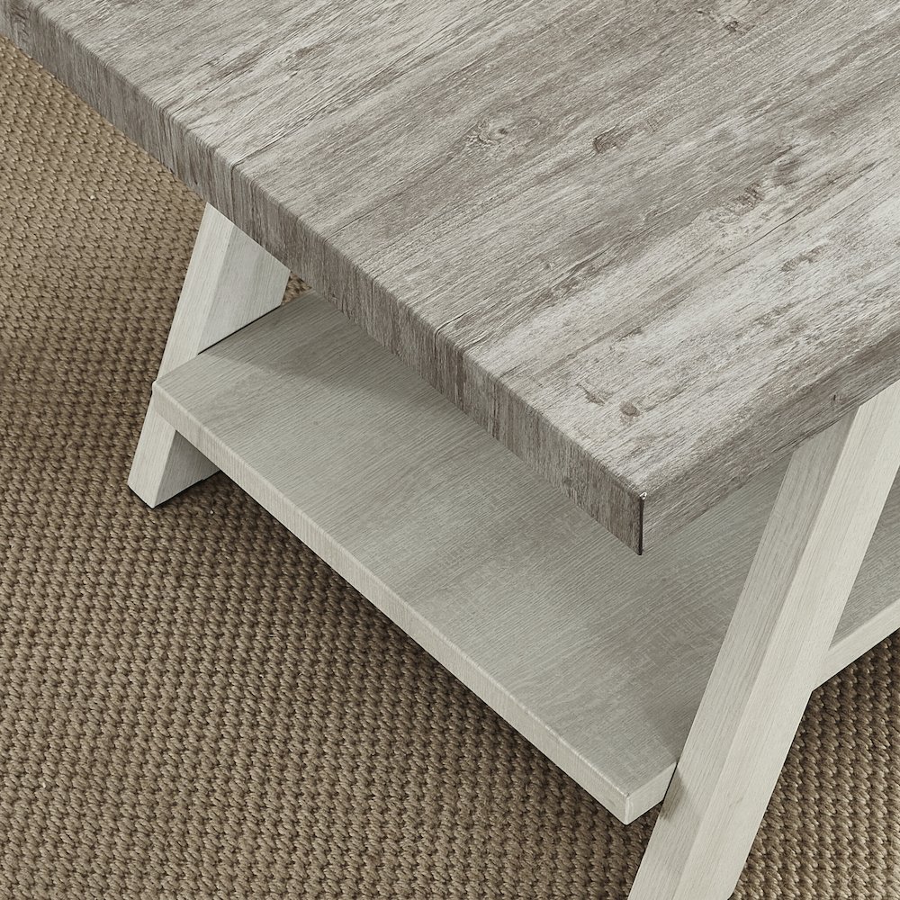 Ethens Contemporary Two-Tone Wood Shelf Side Table in Weathered Gray and Beige. Picture 3
